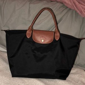 Longchamp Black Medium “Le Pliage” Top Handle Tote